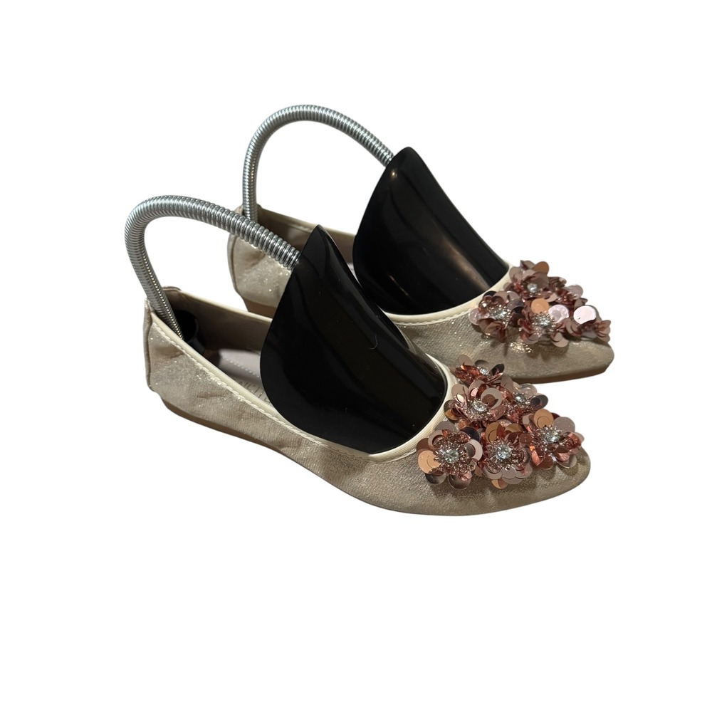 Guansitu Champagne Gold Sequin Pointed Toe Ballet Flats Sz 37/6.5 Fairy Coquette - Picture 5 of 10